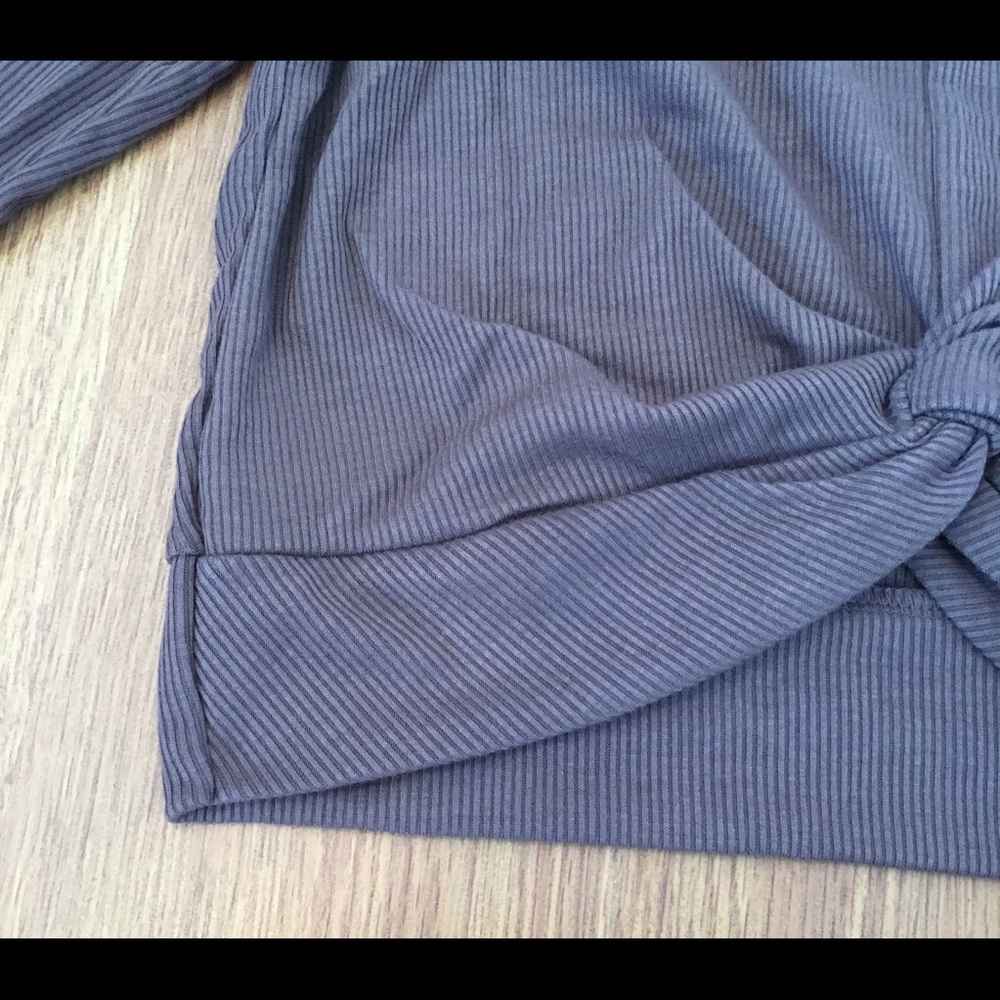 Crop Top Twist Front Long Sleeve Ribbed Plum - Picture 8 of 10